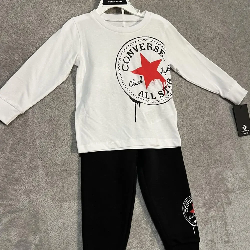 Converse Shirt Pants Set Toddler 24M White Black Chuck Taylor All Star Logo